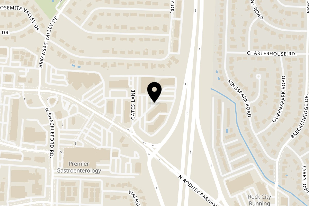 Map showing the location of Cafe De Crepe and Infusion Resto Bar Lounge on 10700 N Rodney Parham Rd in Little Rock